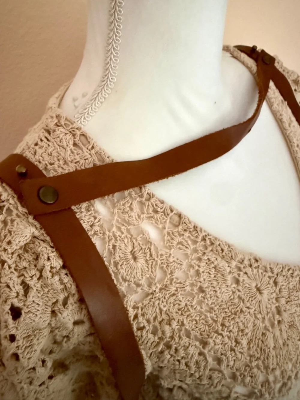 Handwoven Sisal Net Mesh Tote Bag Leather Straps - Brown Summer Beach Backpack - Picture 6 of 12